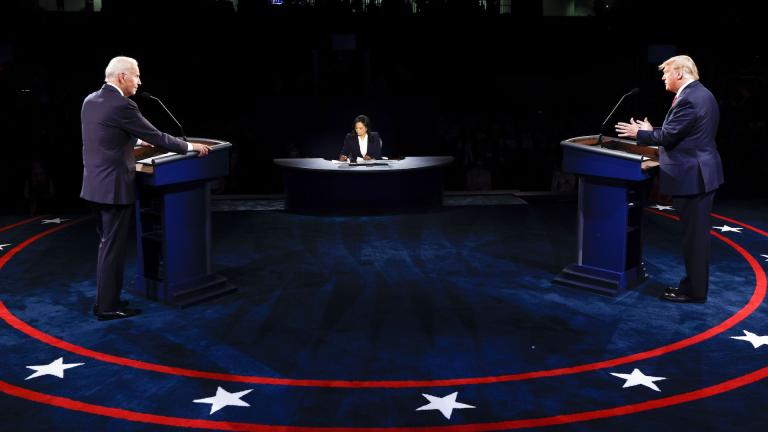 President Donald Trump and Democratic presidential candidate former Vice President Joe Biden participate in the final presidential debate at Belmont University, Thursday, Oct. 22, 2020, in Nashville, Tenn. (Jim Bourg/Pool via AP) President Donald Trump and Democratic presidential candidate former Vice President Joe Biden participate in the final presidential debate at Belmont University, Thursday, Oct. 22, 2020, in Nashville, Tenn. (Jim Bourg/Pool via AP)