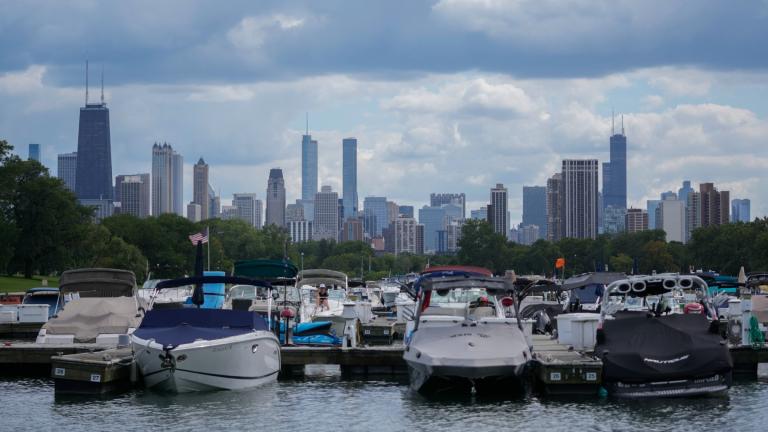 The Chicago city skyline is seen from Diversey Harbor, Wednesday, Aug. 27, 2025. (Erin Hooley / AP Photo)