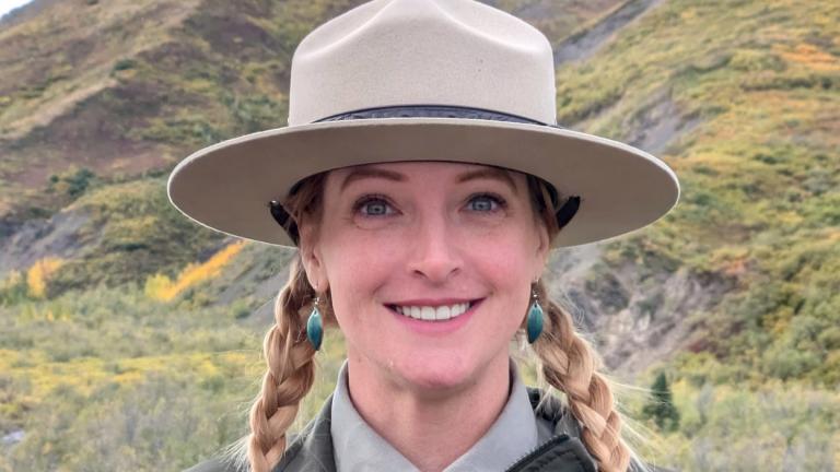 This photo provided by Kristin Jenn shows her in her National Park Service ranger uniform in Denali National Park and Preserve in Alaska in October 2024, while she was a seasonal worker for the NPS. (Kristin Jenn via AP)