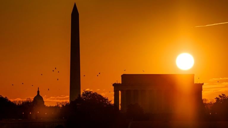 The sun rises above the Lincoln Memorial with the Washington Monument and the U.S. Capitol in the background, March 13, 2021, in Washington. (AP Photo / J. David Ake, File)