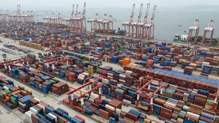 Shipping containers are seen ready for transport at the Guangzhou Port in the Nansha district in southern China's Guangdong province, April 17, 2025. (AP Photo / Ng Han Guan, File)
