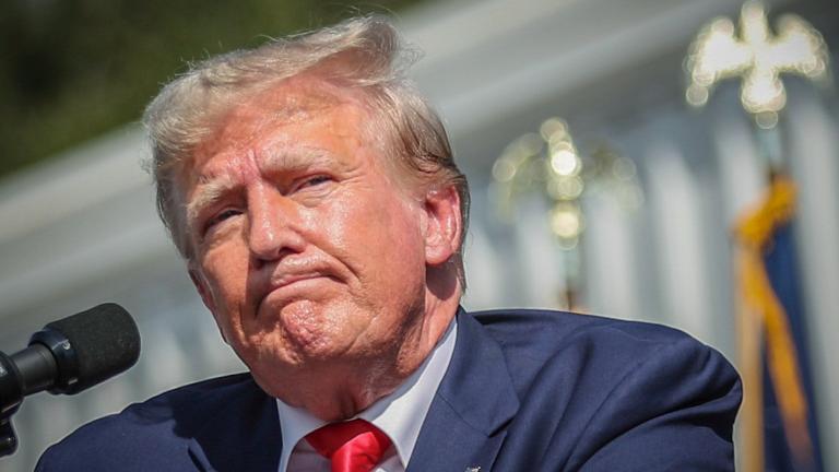 Former President Donald Trump pauses before ending his remarks at a rally in Summerville, S.C., Sept. 25, 2023. (AP Photo / Artie Walker Jr., File)