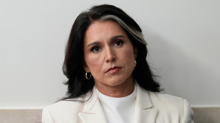 FILE - Director of National Intelligence Tulsi Gabbard sits in the James Brady Press Briefing Room at the White House, July 23, 2025, in Washington. (AP Photo / Alex Brandon, File)