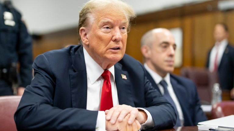 Former President Donald Trump sits in Manhattan Criminal Court, Tuesday, May 28, 2024, in New York. (Justin Lane / Pool Photo via AP)