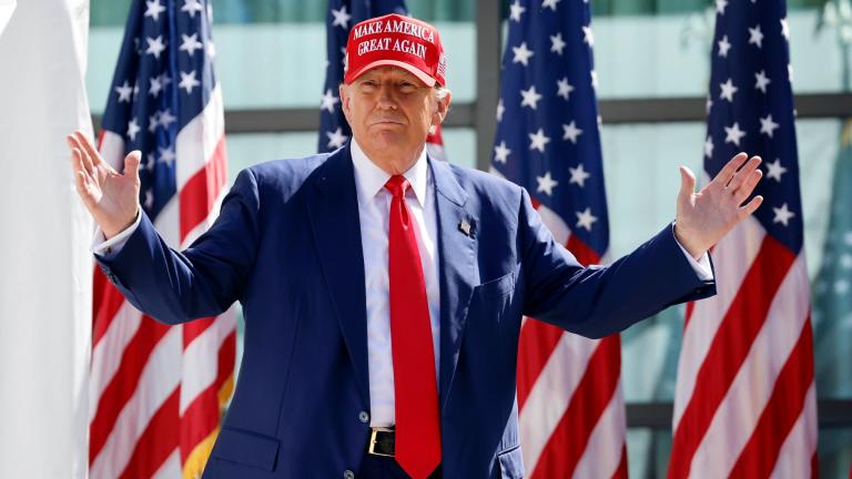 Republican presidential candidate former President Donald Trump enters at a campaign event, June 18, 2024, in Racine, Wis. (AP Photo / Jeffrey Phelps, File)