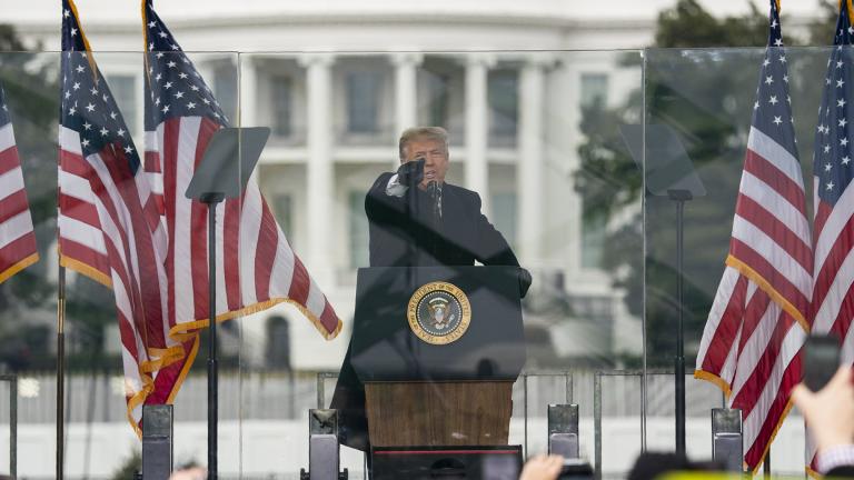 In this Jan. 6, 2021, file photo President Donald Trump speaks during a rally protesting the electoral college certification of Joe Biden as President in Washington. (AP Photo / Evan Vucci, File)