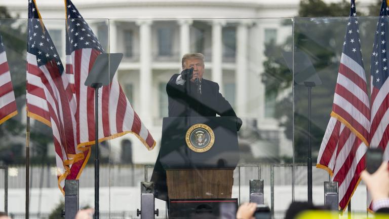 In this Jan. 6, 2021, file photo President Donald Trump speaks during a rally protesting the electoral college certification of Joe Biden as President in Washington. (AP Photo / Evan Vucci, File)