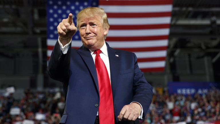 In this Wednesday, July 17, 2019 file photo, President Donald Trump gestures to the crowd as he arrives to speak at a campaign rally at Williams Arena in Greenville, N.C. (AP Photo / Carolyn Kaster, File)