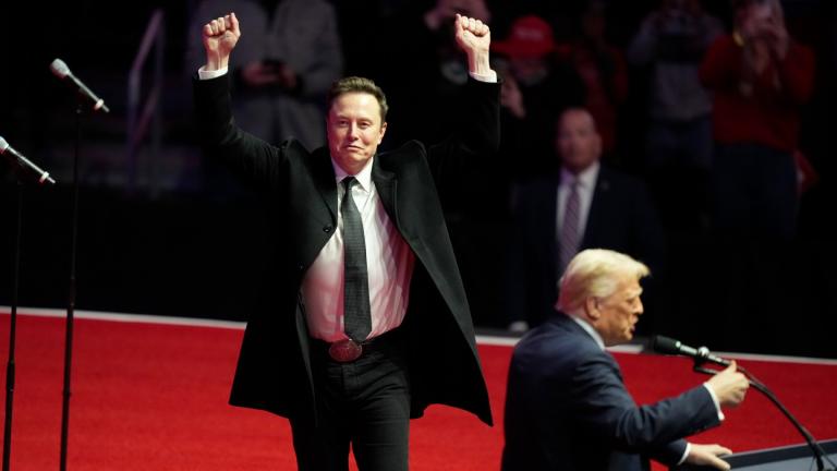 Elon Musk reacts as President-elect Donald Trump speaks at a rally ahead of the 60th Presidential Inauguration, Sunday, Jan. 19, 2025, in Washington. (AP Photo / Alex Brandon)