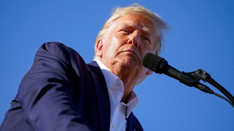 Former President Donald Trump speaks at a campaign rally at Waco Regional Airport, Saturday, March 25, 2023, in Waco, Texas. (AP Photo / Evan Vucci)