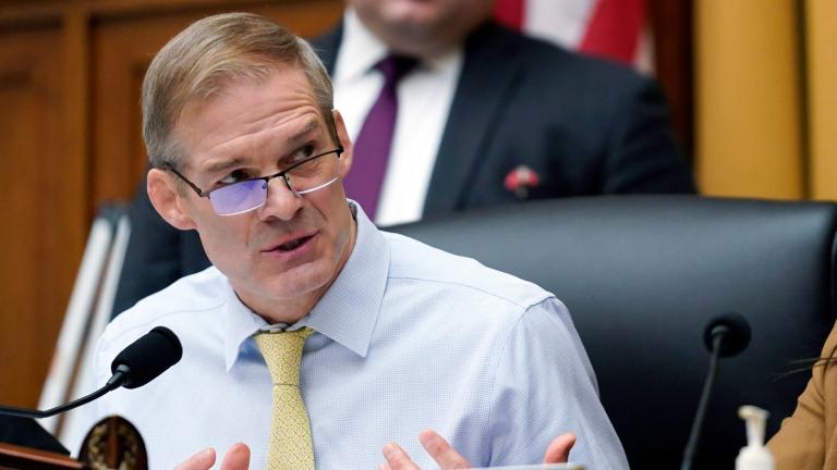 FILE - Chairman Jim Jordan, R-Ohio, left, speaks during a House Judiciary subcommittee hearing on Capitol Hill, Feb. 9, 2023, in Washington. (AP Photo / Carolyn Kaster, File)