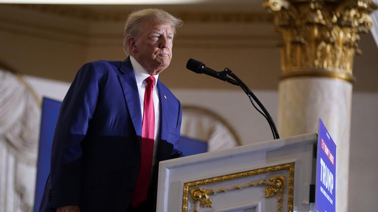 Former President Donald Trump speaks at his Mar-a-Lago estate Tuesday, April 4, 2023, in Palm Beach, Fla. (AP Photo / Evan Vucci, File)