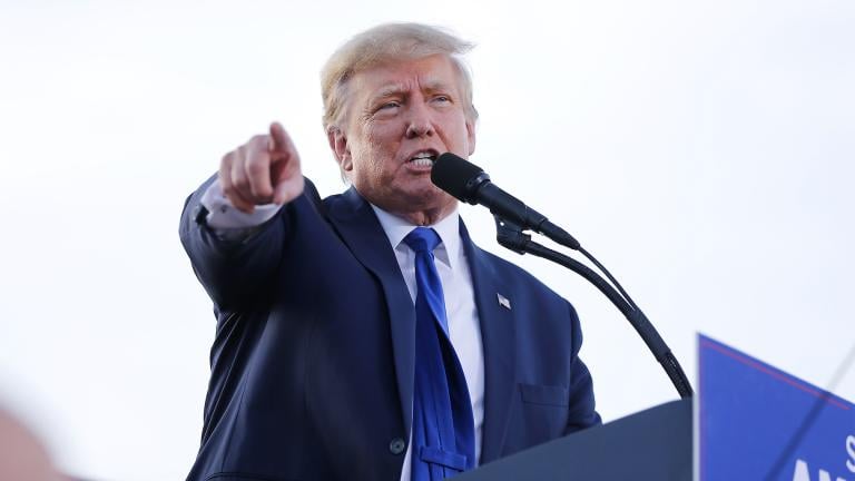Former President Donald Trump speaks at a rally at the Delaware County Fairgrounds, Saturday, April 23, 2022, in Delaware, Ohio, to endorse Republican candidates ahead of the Ohio primary on May 3. (AP Photo / Joe Maiorana)