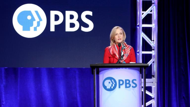 Paula Kerger, President and CEO at PBS, speaks at the executive session during the PBS Winter 2020 TCA Press Tour at The Langham Huntington, Pasadena, Jan. 10, 2020, in Pasadena, Calif. (Photo by Willy Sanjuan / Invision / AP, File)