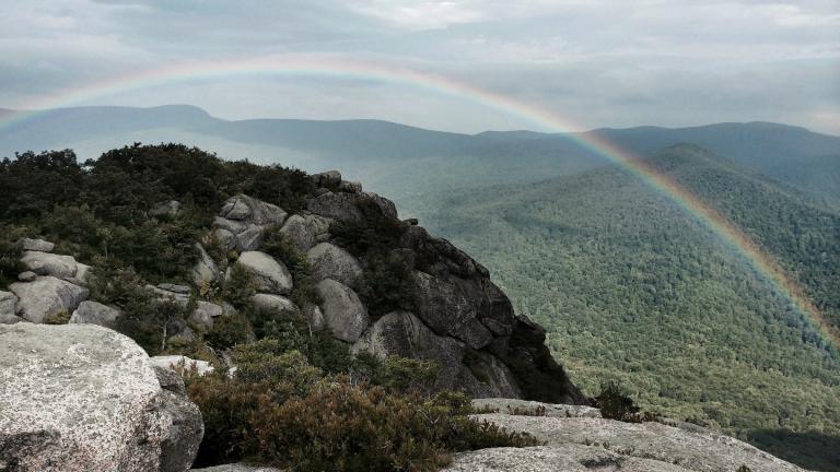 FILE - In this undated photo, a rainbow appears after a hike to the top of Old Rag Mountain in Shenandoah National Park near Sperryville in Madison County, Va. (Frank Green / Richmond Times-Dispatch via AP, File)