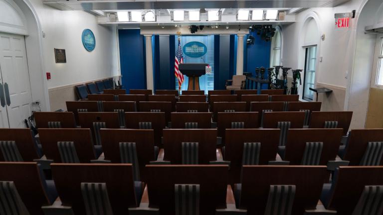 The James Brady Press Briefing Room is seen at the White House, Saturday, Sept. 19, 2026, in Washington. (AP Photo / Jose Luis Magana)