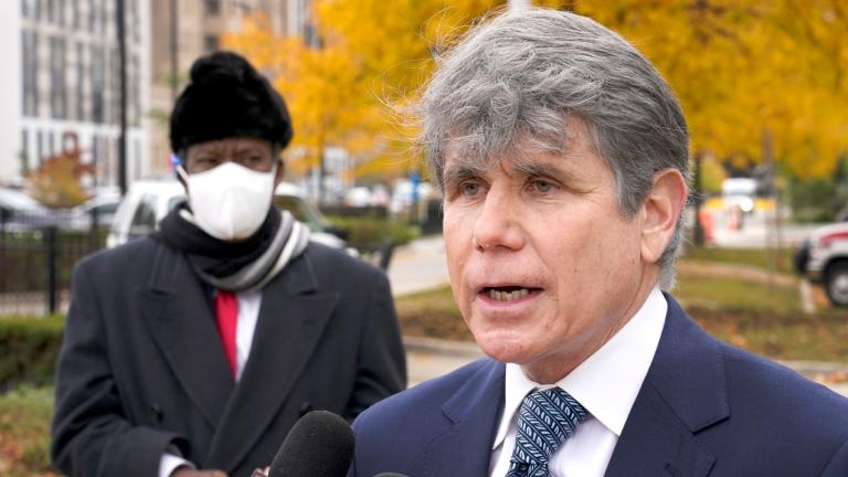  Former Illinois Gov. Rod Blagojevich, right, speaks, Oct. 21, 2020, during a news conference in Chicago. (AP Photo / Charles Rex Arbogast, File)