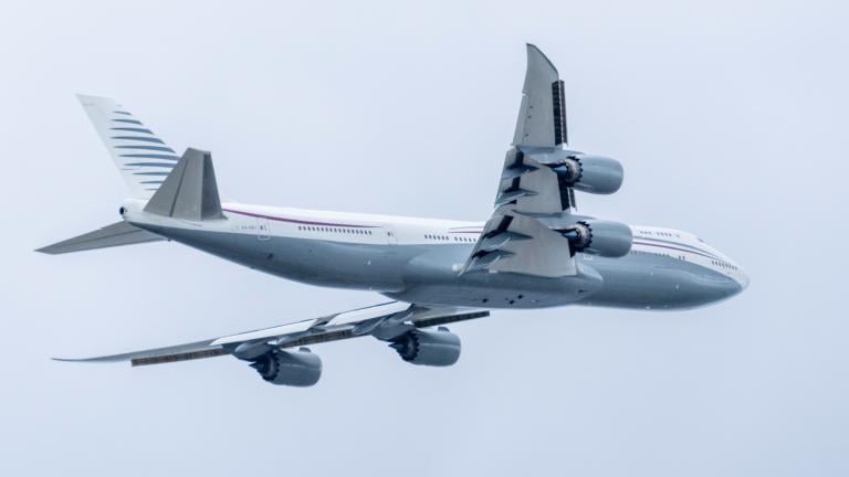  A 13-year-old private Boeing aircraft that President Donald Trump toured on Saturday to check out new hardware and technology features, and highlight the aircraft maker's delay in delivering updated versions of the Air Force One presidential aircraft, takes off from Palm Beach International Airport, Feb. 16, 2025, in West Palm Beach, Fla. (AP Photo / Ben Curtis, File)