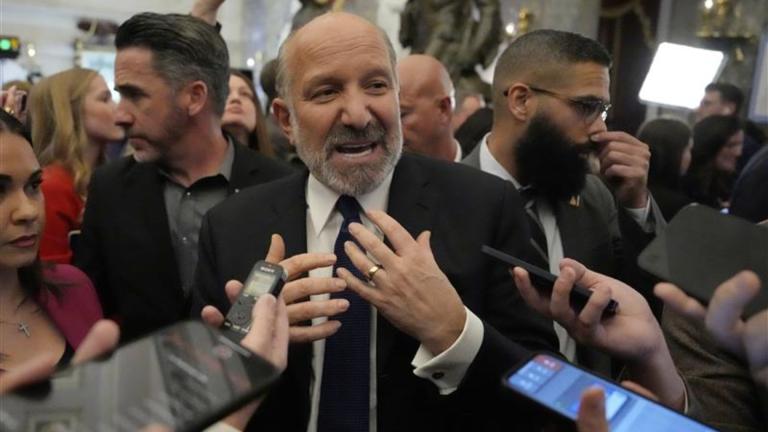 Secretary of Commerce Howard Lutnick speaks with reporters after President Donald Trump addressed a joint session of Congress at the Capitol in Washington, Tuesday, March 4, 2025. (Ben Curtis / AP Photo)