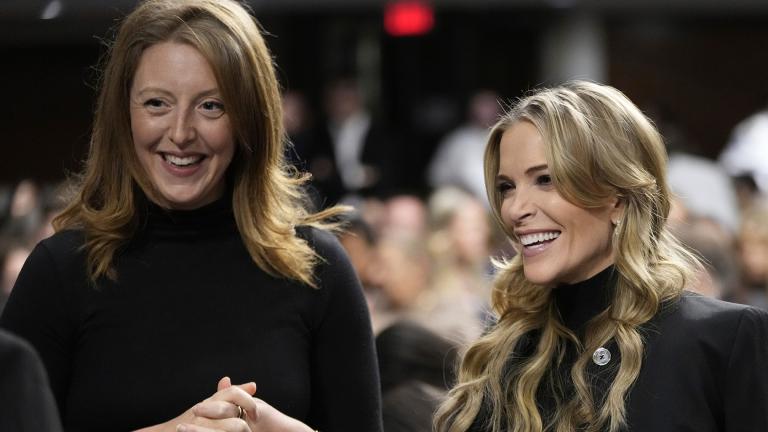 FILE - Dr. Casey Means, a wellness influencer, left, and journalist Megan Kelly, attend a confirmation hearing for Robert F. Kennedy Jr. for the Secretary of Health and Human Services post, at the Capitol in Washington, Jan. 29, 2025. (AP Photo / Ben Curtis, File)