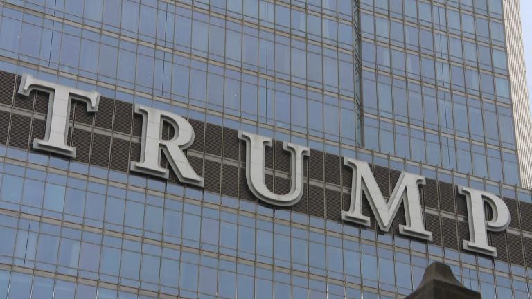 Sign on rump International Hotel and Tower. (WTTW News)