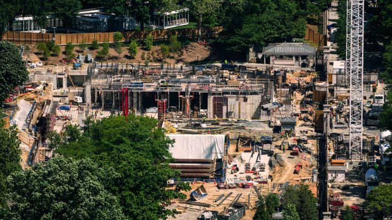 Construction on the new White House ballroom is seen from the Washington Monument, Tuesday, May 5, 2026, in Washington. (AP Photo / Julia  Demaree Nikhinson)
