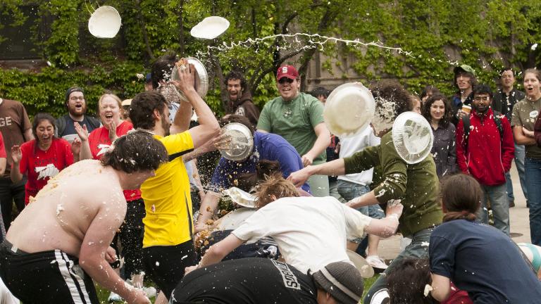 In 2008, the list of items for the Scavenger Hunt included this entry: “PIE FIGHT!! Bring ten cream pies and prepare to prove your superiority old-timey comedy style.” (Courtesy Leila Sales)