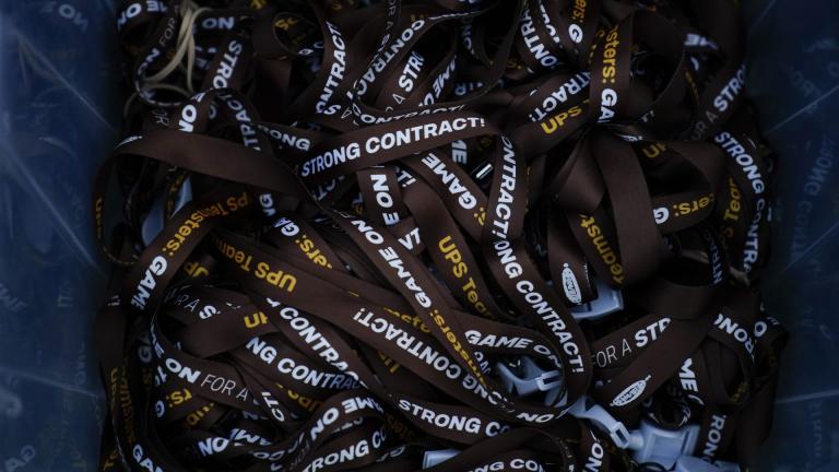 UPS lanyards are seen before a rally, Friday, July 21, 2023, in Atlanta, as a national strike deadline nears. (AP Photo / Brynn Anderson)