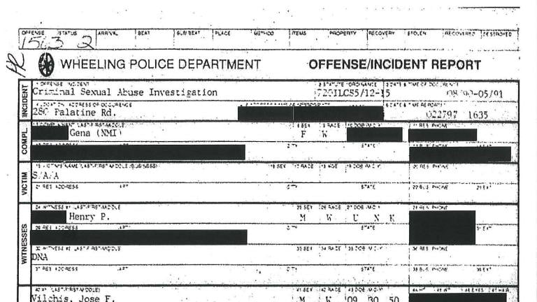 A police report filed in 1997 by a gymnast who says her coach sexually abused her (redactions by Wheeling Police and Chicago Tonight). (Wheeling Police Department)