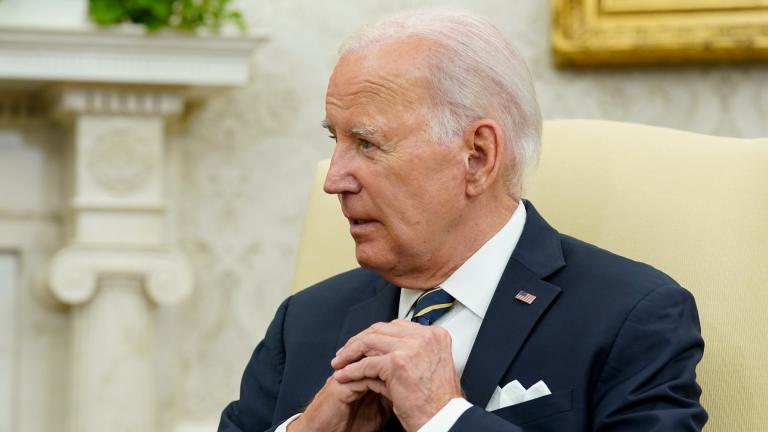 President Joe Biden looks to Israel's President Isaac Herzog as they meet in the Oval Office of the White House in Washington, Tuesday, July 18, 2023. (AP Photo / Susan Walsh)