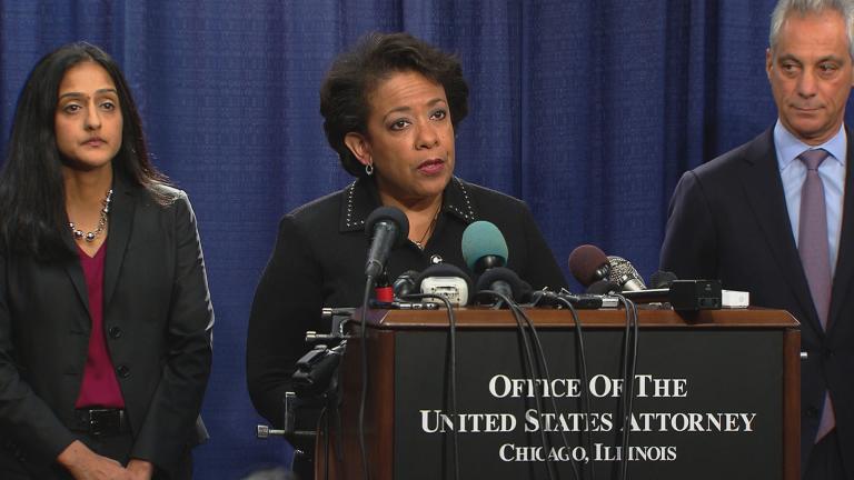 U.S. Attorney General Loretta Lynch announces the findings of a Department of Justice investigation into the Chicago Police Department on Jan. 13, 2017. (WTTW News)