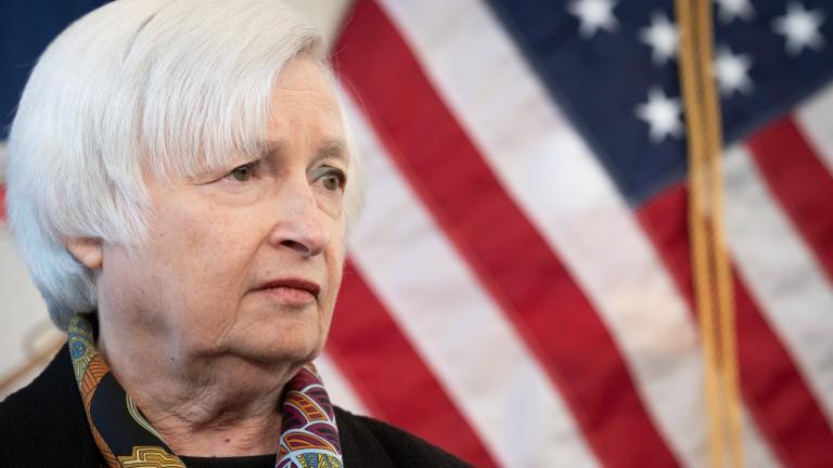 FILE - Treasury Secretary Janet Yellen speaks with reporters during a visit to the Virginia Innovation Partnership Corporation incubator at the Center for Innovative Technology campus in Herndon, Va., Oct. 21, 2022. (AP Photo / Cliff Owen, File)