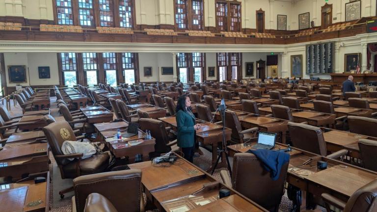 This photo provided by Texas Rep. Gene Wu shows Democratic Texas state Rep. Nicole Collier speaking on the House floor on Monday, Aug. 18, 2025 in Austin. (Texas Rep. Gene Wu via AP)