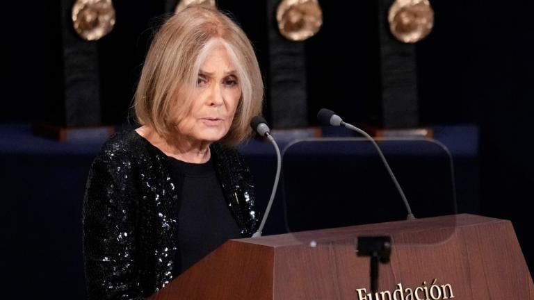 Gloria Steinem speaks during the 2021 Princess of Asturias Awards ceremony in Oviedo, northern Spain, Oct. 22, 2021. (AP Photo / Manu Fernandez, File)
