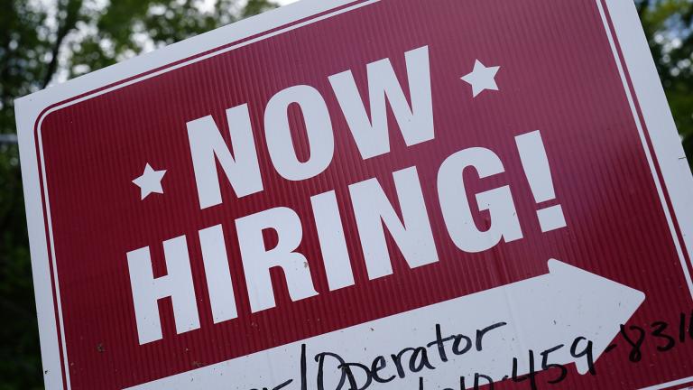 A “now hiring” sign is posted in Garnet Valley, Pa., Monday, May 10, 2021. (AP Photo/Matt Rourke, File)
