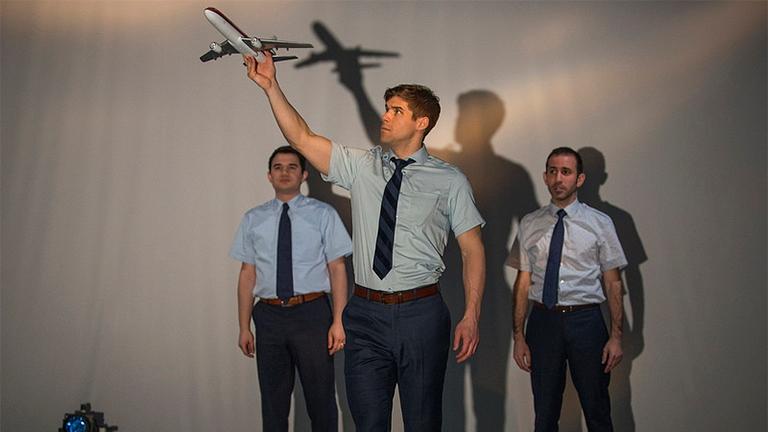 Rudy Galvan (left to right), James Doherty and Johnny Arena perform in “United Flight 232.”(Michael Brosilow)