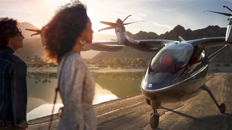 This photo provided by Archer shows the company’s eVTOL aircraft. On Wednesday, Feb. 10, 2021, United Airlines announced it will buy up to 200 small electric air taxis to help customers in urban areas get to the airport. (Jeff Ludes / Archer via AP)