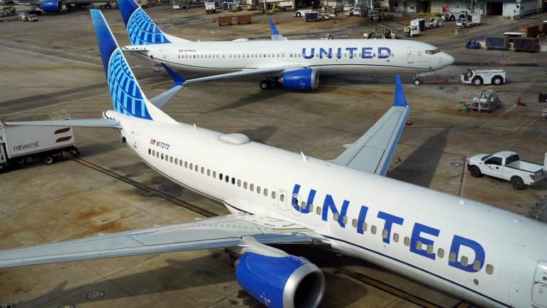 A United Airlines plane is pushed from the gate at George Bush Intercontinental Airport, Aug. 11, 2023, in Houston. (David J. Phillip / AP Photo)