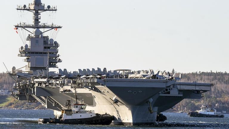 The USS Gerald R. Ford, arrives in Halifax on Oct. 28, 2022. Within hours of the horrific attack by Hamas, the U.S. began moving warships and aircraft to the region to be ready to provide Israel with whatever it needs to respond. (Andrew Vaughan / The Canadian Press via AP, File)