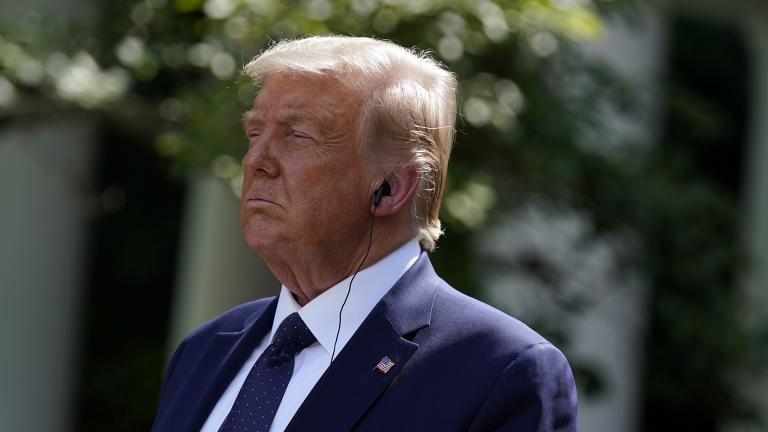 President Donald Trump listens as Mexican President Andres Manuel Lopez Obrador speaks during an event in the Rose Garden at the White House, Wednesday, July 8, 2020, in Washington. (AP Photo / Evan Vucci)