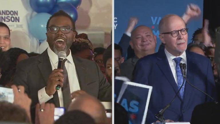 Brandon Johnson and Paul Vallas at campaign events. (WTTW News)