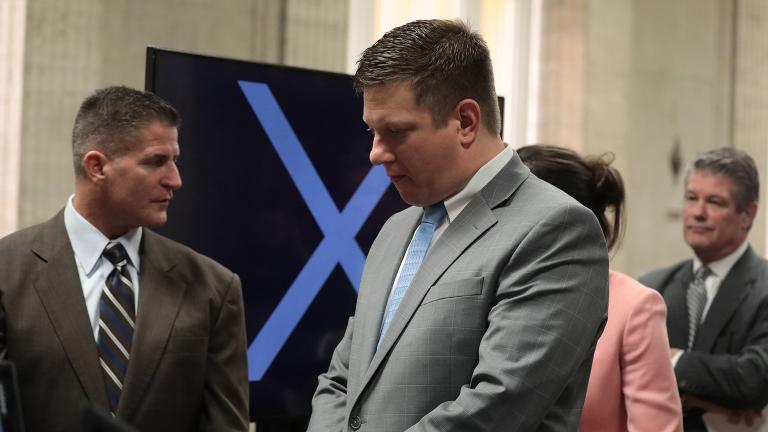 Chicago police Officer Jason Van Dyke, right, and his attorney Daniel Herbert stand before the judge’s bench Thursday, Sept. 27, 2018. (Antonio Perez / Chicago Tribune / Pool) Chicago police Officer Jason Van Dyke, right, and his attorney Daniel Herbert stand before the judge’s bench Thursday, Sept. 27, 2018. (Antonio Perez / Chicago Tribune / Pool)