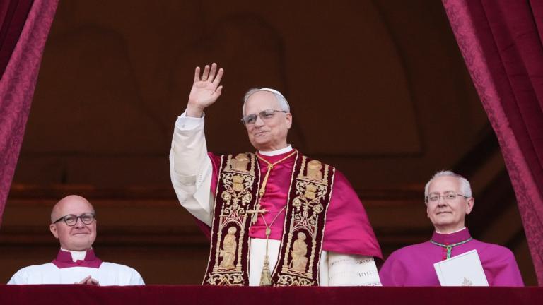 Cardinal Robert Prevost appears on the central loggia of St. Peter's Basilica after being chosen the 267th pontiff of the Roman Catholic Church, choosing the name of Pope Leo XIV, at the Vatican, Thursday, May 8, 2025. (AP Photo / Alessandra Tarantino)