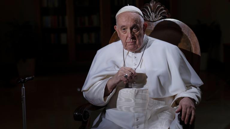 Pope Francis pauses during an interview with The Associated Press at The Vatican, Tuesday, Jan. 24, 2023. (AP Photo / Domenico Stinellis, File)
