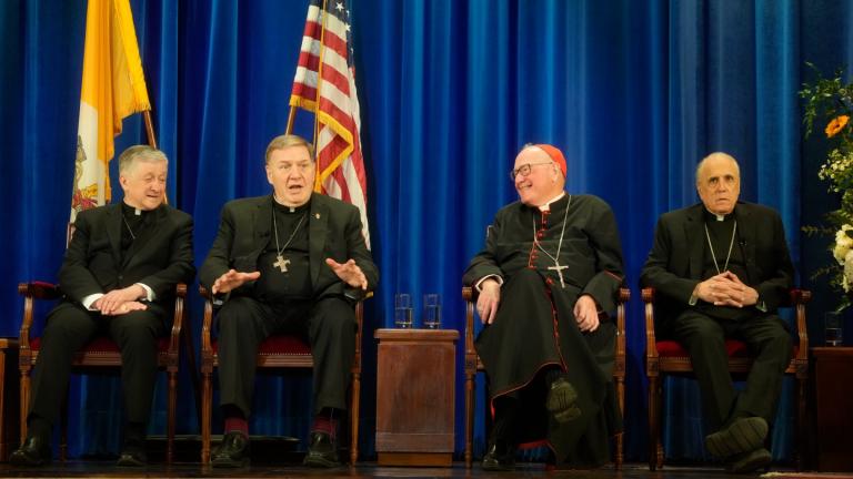 From left, U.S. Cardinals Blase Cupich of Chicago, Joseph Tobin of Newark, Timothy Dolan of NY, and Daniel Di Nardo, archbishop emeritus of Galveston Houston, attend a press conference at the North American College in Rome, Friday, May 9, 2025, one day after U.S. Cardinal Robert Francis Prevost was elected Pope Leo XIV. (AP Photo / Gregorio Borgia)