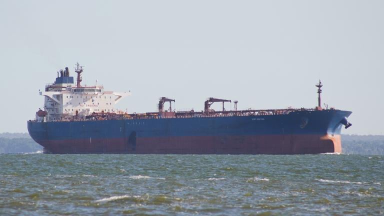 The oil tanker named Xanthos Eos steam on Lake Maracaibo, Venezuela, Wednesday, Jan. 7, 2026. (AP Photo / Edgar Frias)