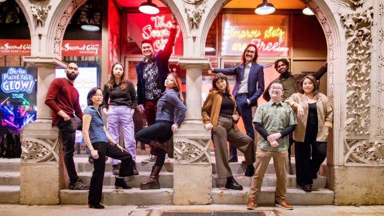 The Victor Wong fellowship at Second City offers training and mentorship for AAPI comedic talent. From left to right, the fellows chosen this year are Ian Voltaire Deanes, Esther Oh, Becca Nix Tham, Robert Kalia Kapaku, Devin Jeong-Wright, Grace Goze, Frederic Powers, Brian Park, Ateeq Rehman and Johanna Medrano. (Courtesy of Timothy Schmidt)
