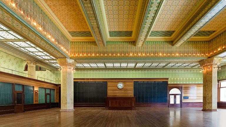 The re-created Chicago Stock Exchange Trading Room at the Art Institute of Chicago. 