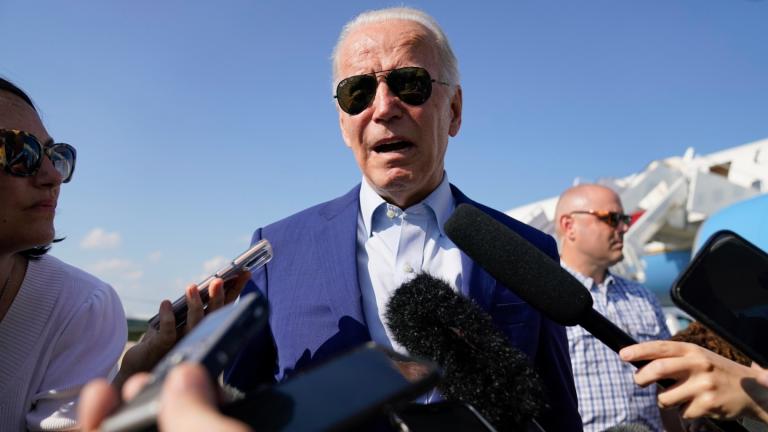 President Joe Biden speaks to members of the media after exiting Air Force One, Wednesday, July 20, 2022, at Andrews Air Force Base, Md. (AP Photo / Evan Vucci)