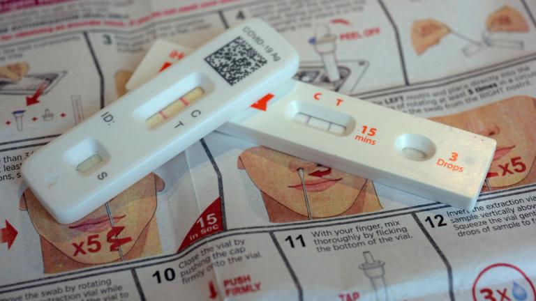 COVID-19 antigen home tests are photographed in New York on Wednesday, April 5, 2023. (AP Photo / Patrick Sison)